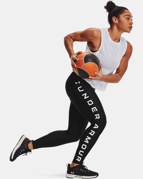 Damen HeatGear® Armour No-Slip Waistband Branded Full-Length-Leggings, Black, pdpMainDesktop image number 0